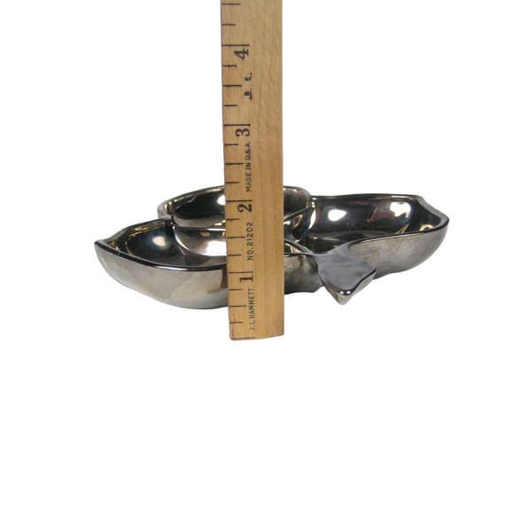 Vintage Silvalyte Trefoil Leaf Candy Dish Glass Silverplate Mid Century 1960 - Picture 8 of 10